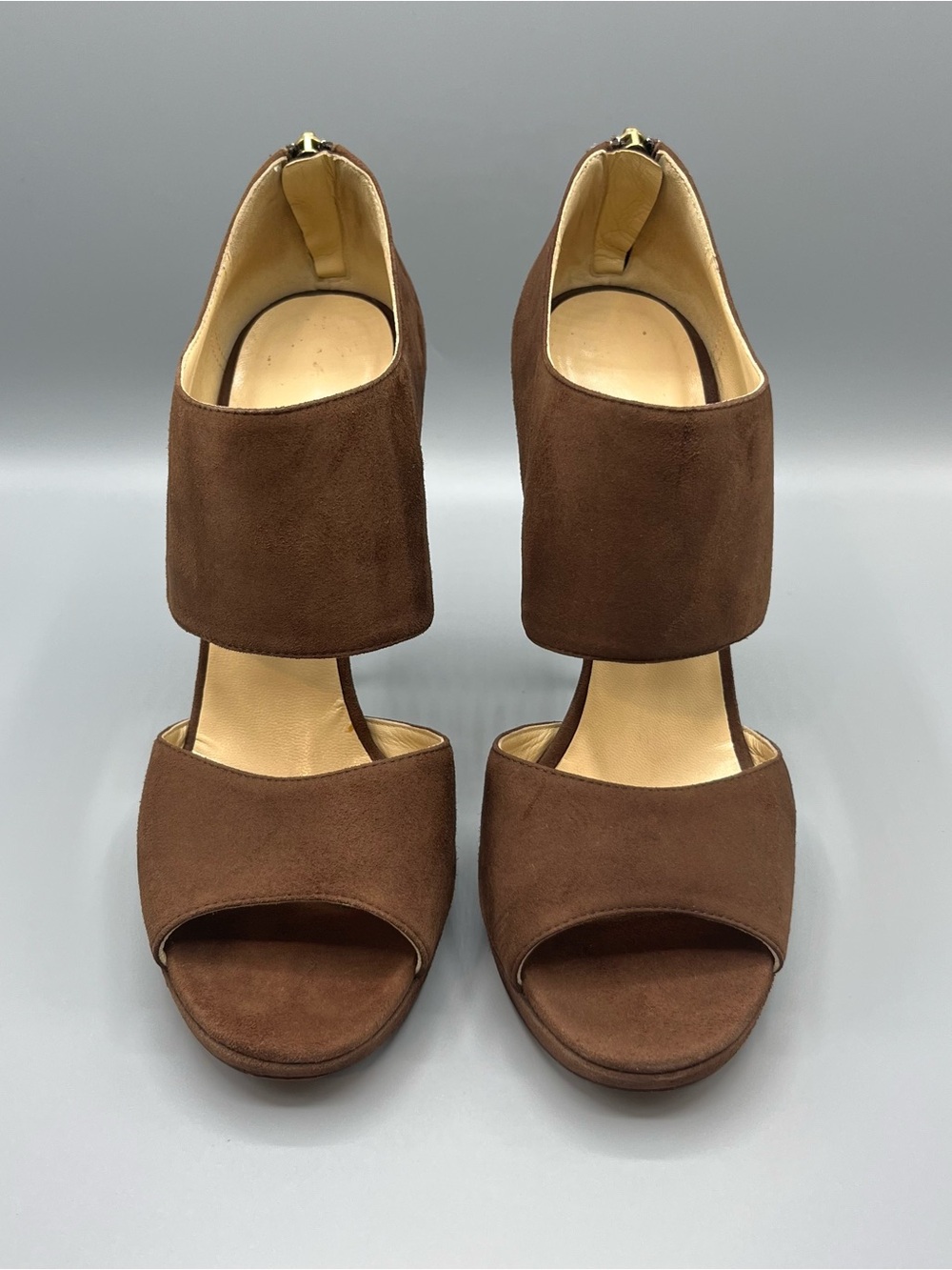 Jimmy Choo London Brown Suede Peep Toe Platform Heels Women EU 39.5 Italy 9.5 US - Picture 16 of 16